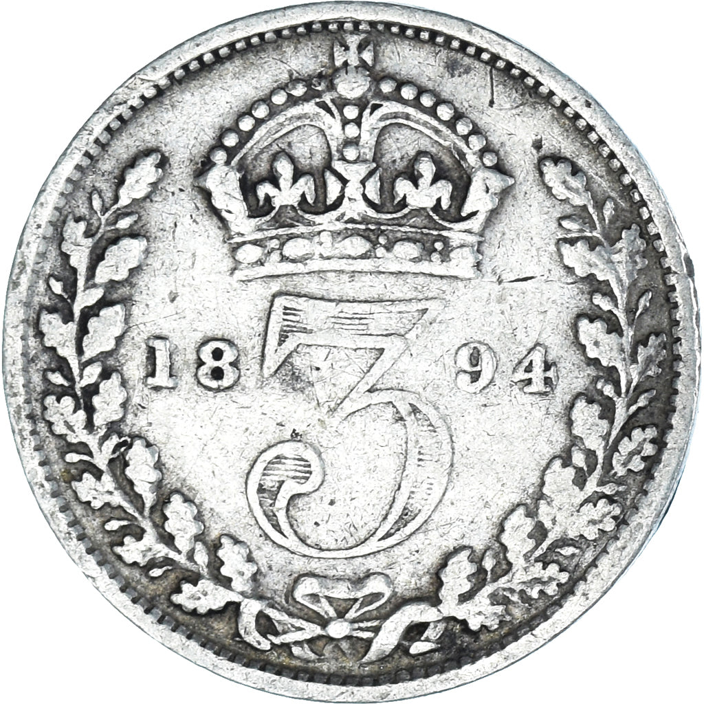 Moeda, Grã-Bretanha, Victoria, 3 Pence, 1894, British Royal Mint, VF(30-35)