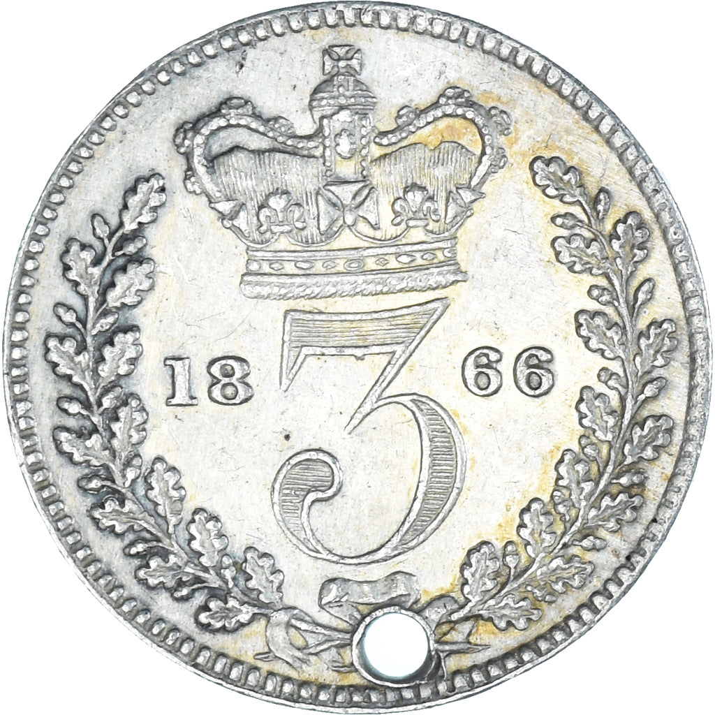 Moneta, Gran Bretagna, Victoria, 3 Pence, 1866, British Royal Mint, Holed, BB+