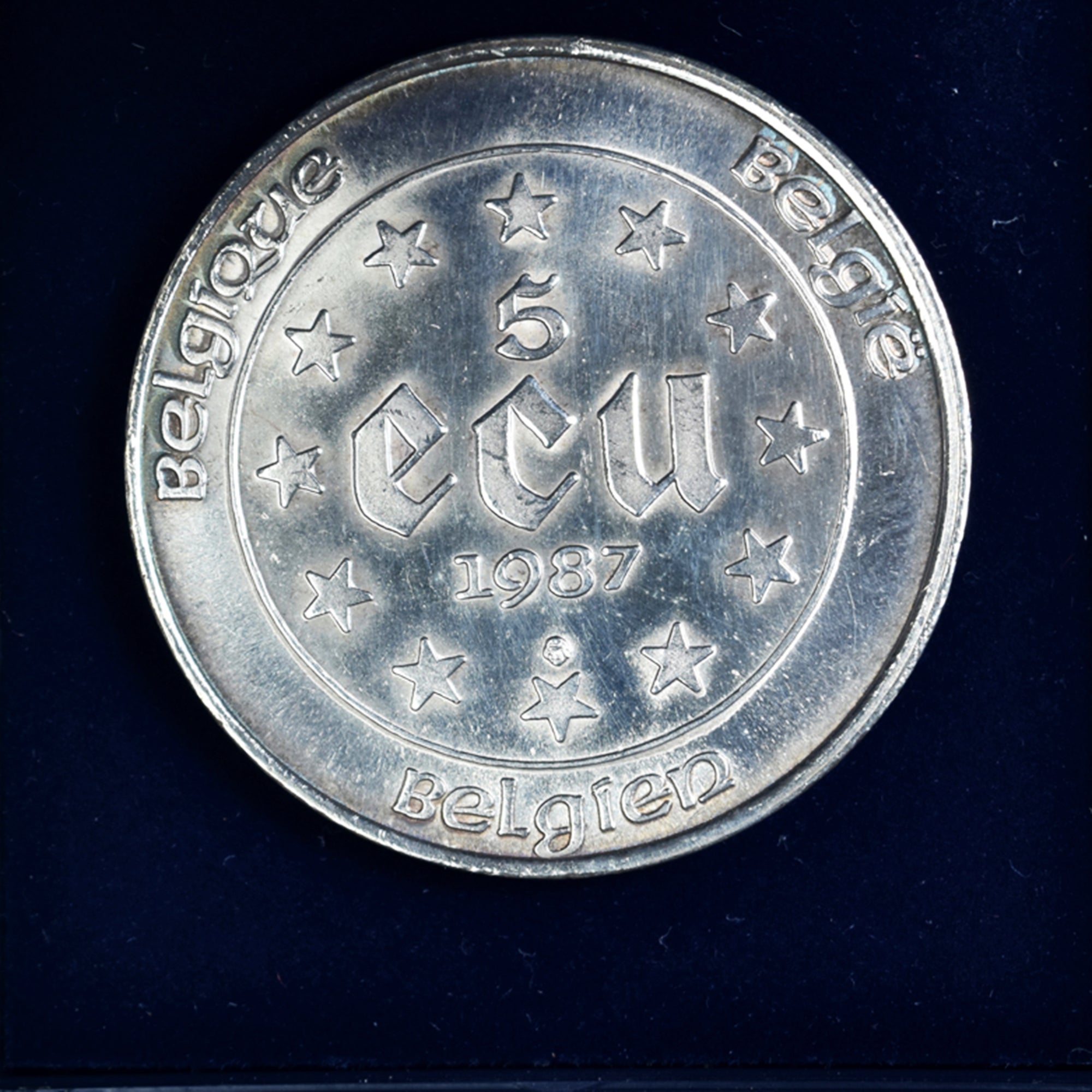 Moeda, Bélgica, 5 Ecu, 1987, Brussels, MS(63), Prata, KM:166