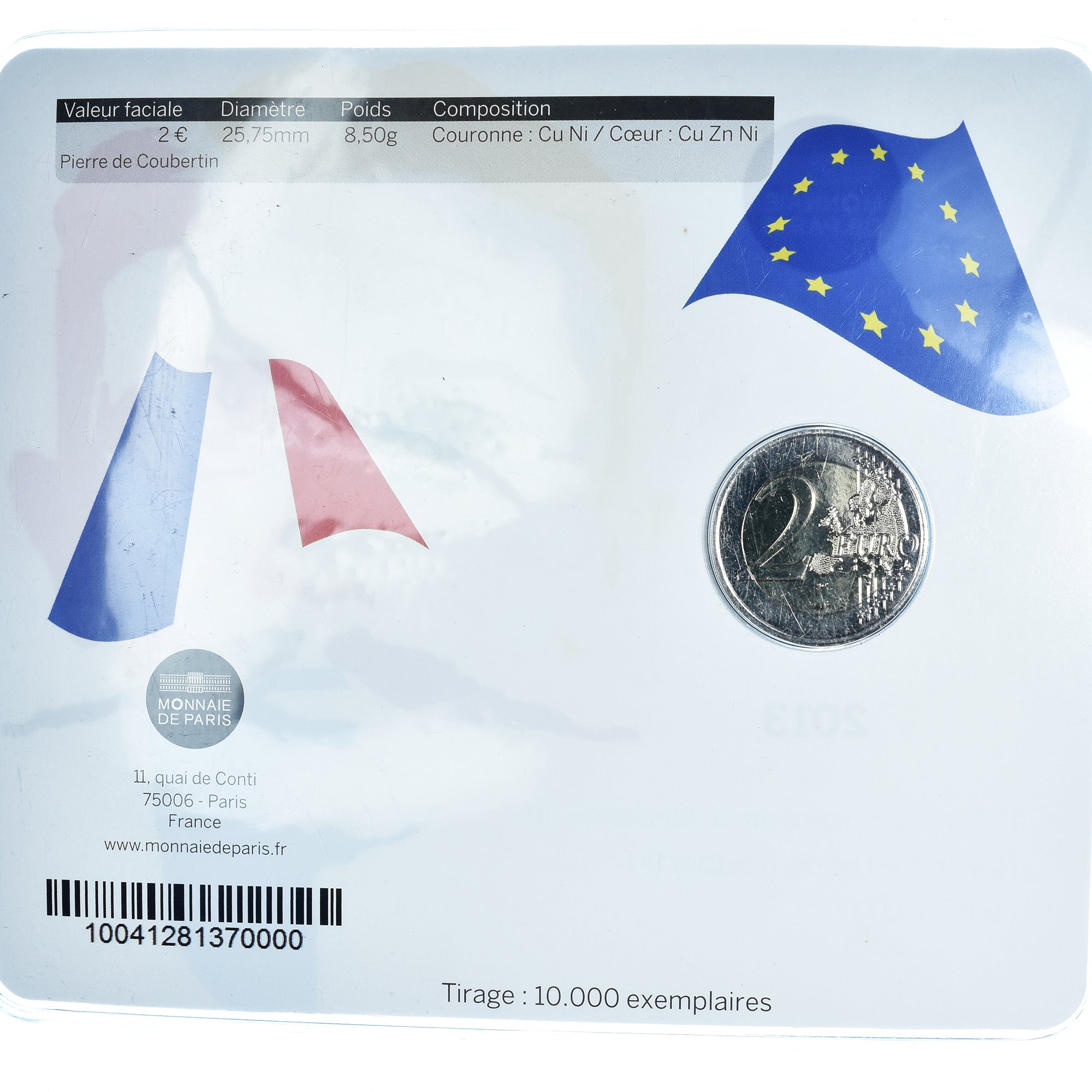 France, 2 Euro, Pierre de Coubertin, 2013, Monnaie de Paris, MS(65-70)