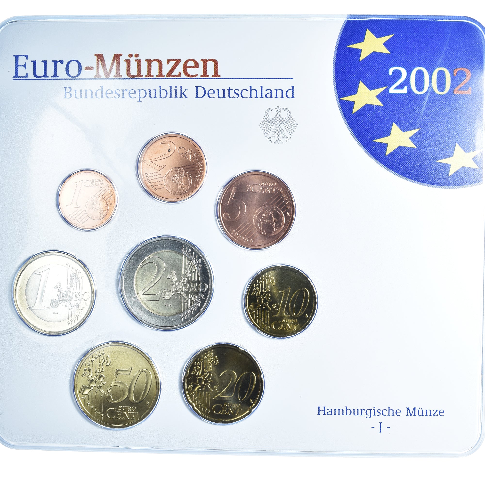 Germania, 1 Cent to 2 Euro, 2002, Hamburg, euro set, FDC, N.C.
