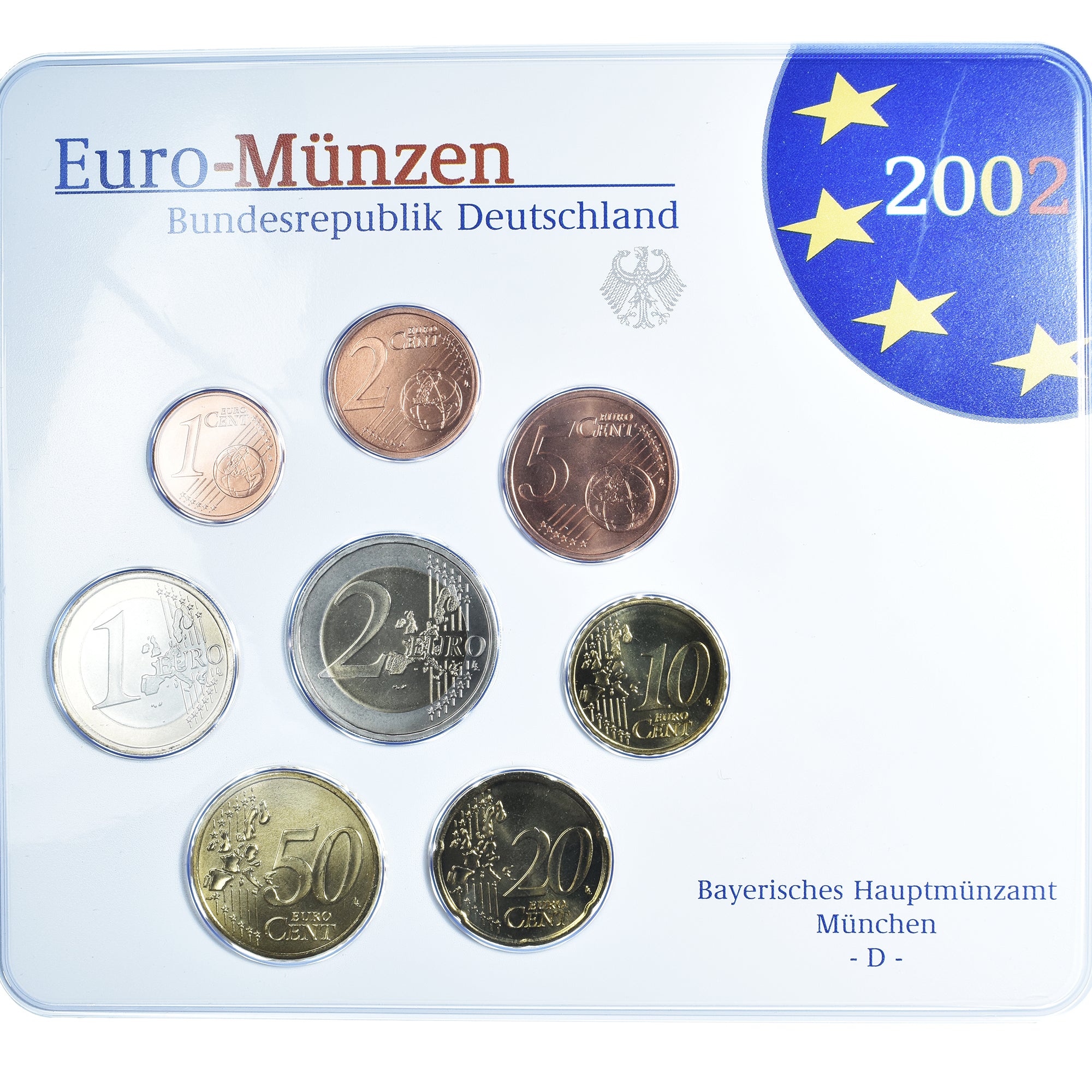 Allemagne, 1 Cent to 2 Euro, 2002, Munich, euro set, FDC