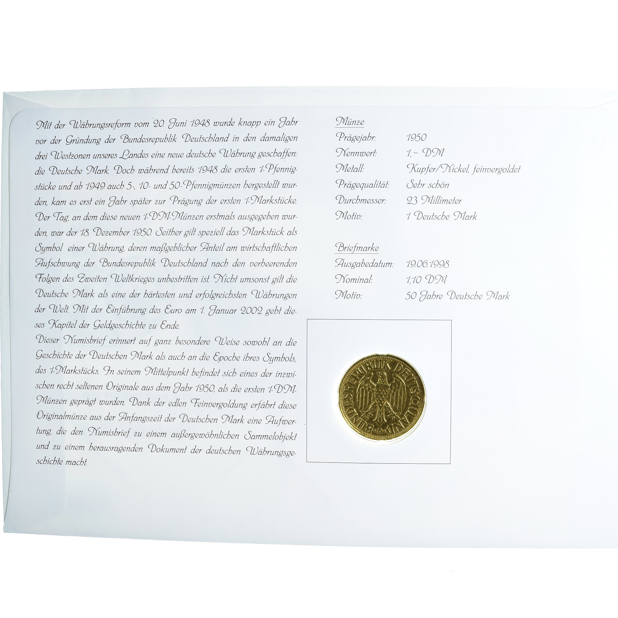 Monnaie, Allemagne, 50 years of the Deutsche Mark, 1 Deutsche Mark, 1950