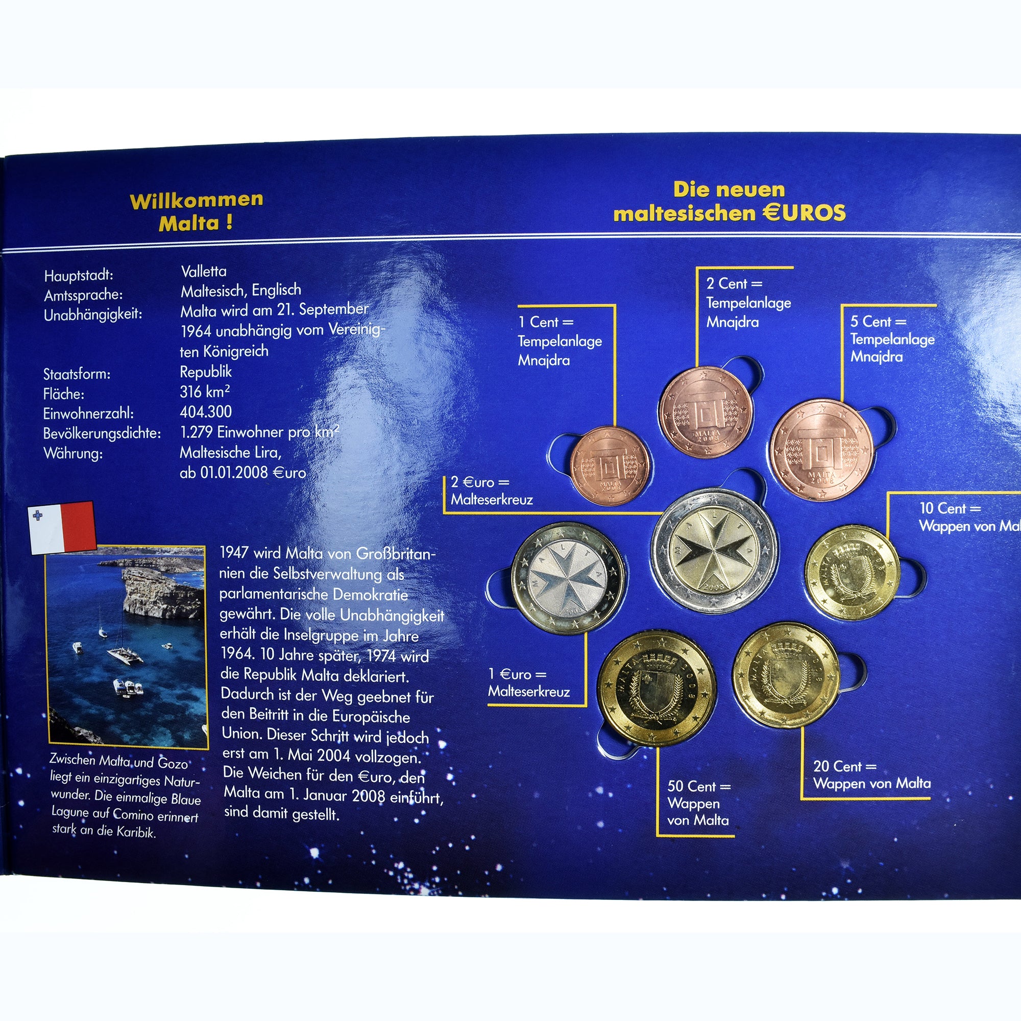 Malte, 1 Cent to 2 Euro, Euro start in Malta, 2008, euro set, FDC