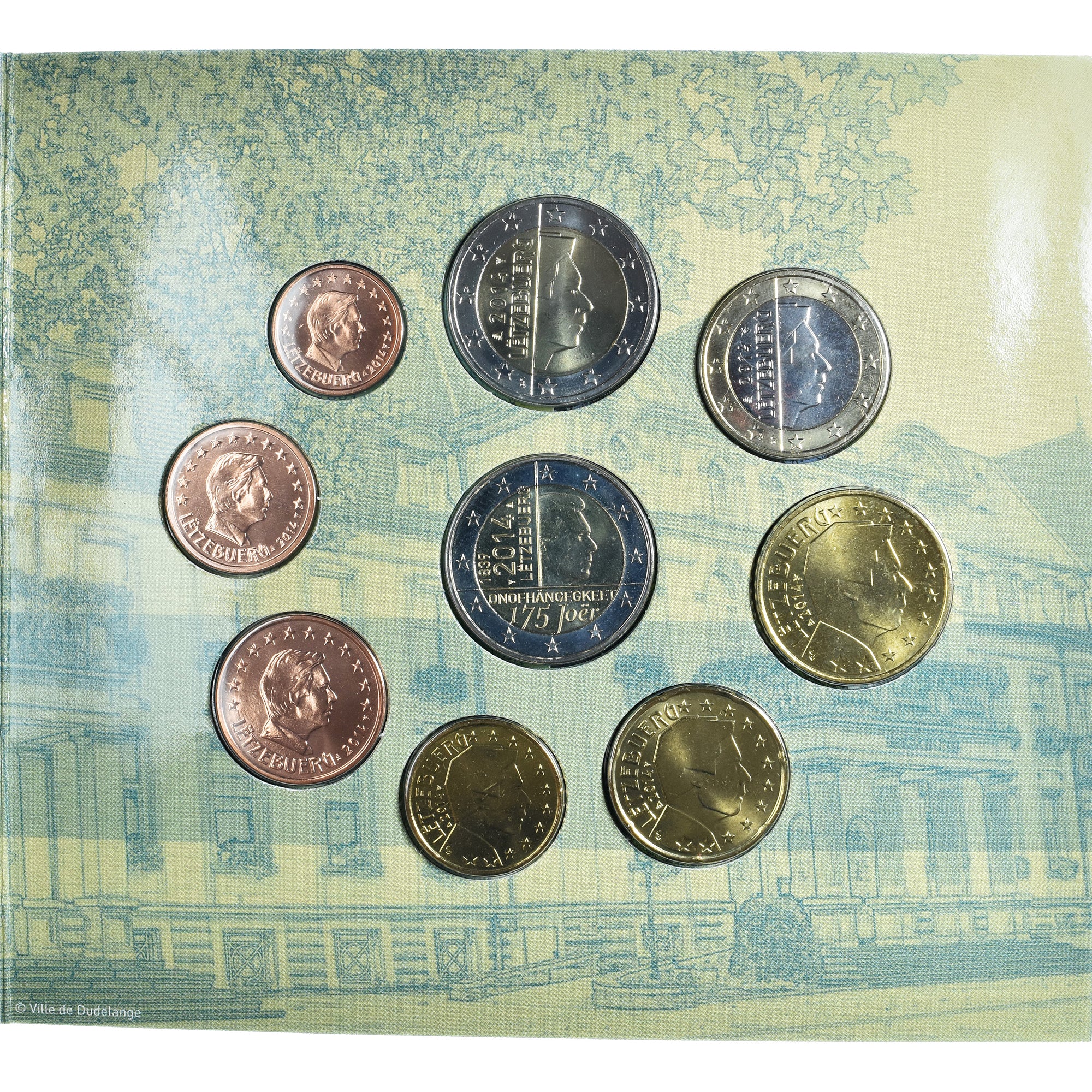 Luxembourg, 1 Cent to 2 Euro, euro set - ville de Dudelange, 2014, Utrecht, BU