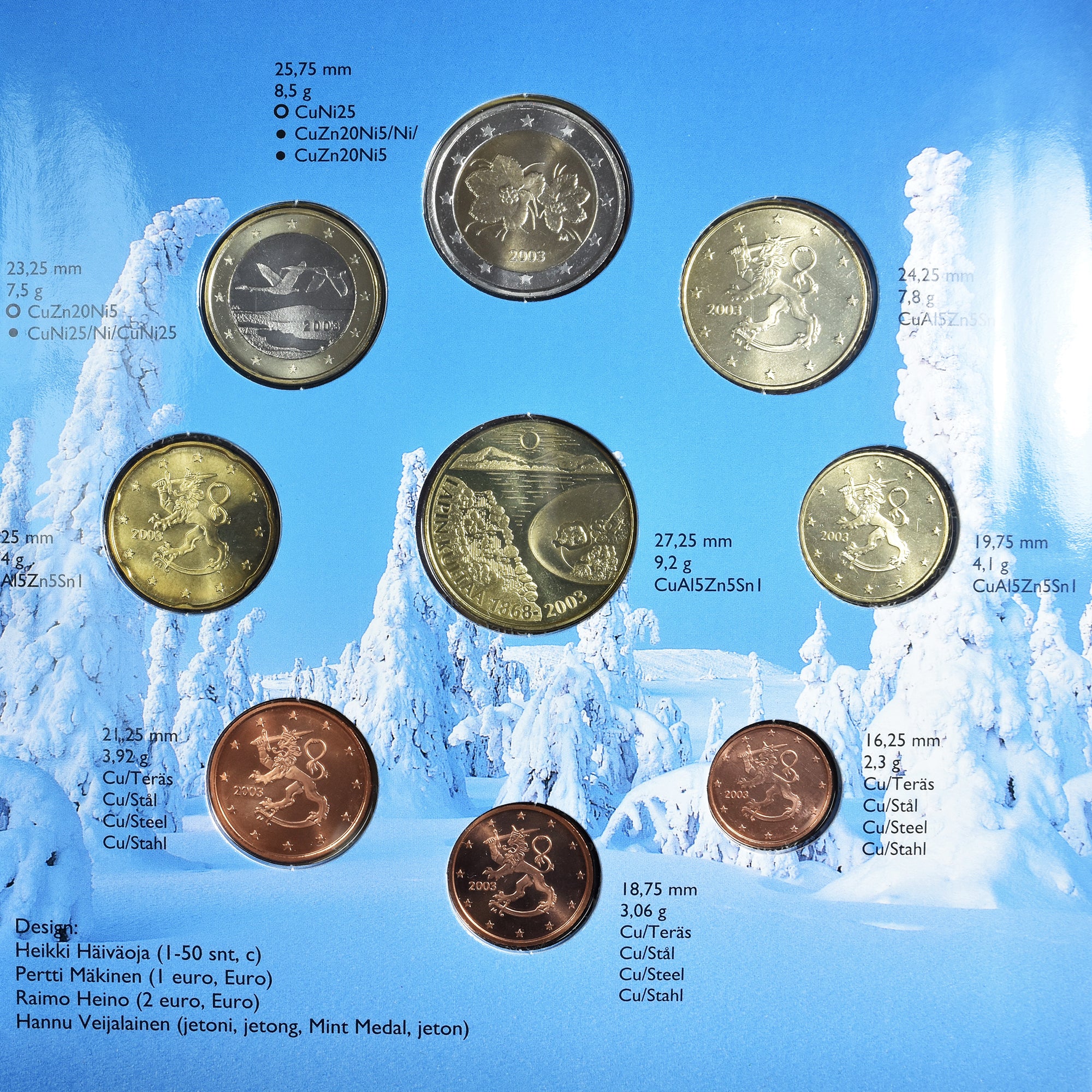 Finlande, 1 Cent to 2 Euro, euro set - gold panning, 2003, Mint of Finland, BU