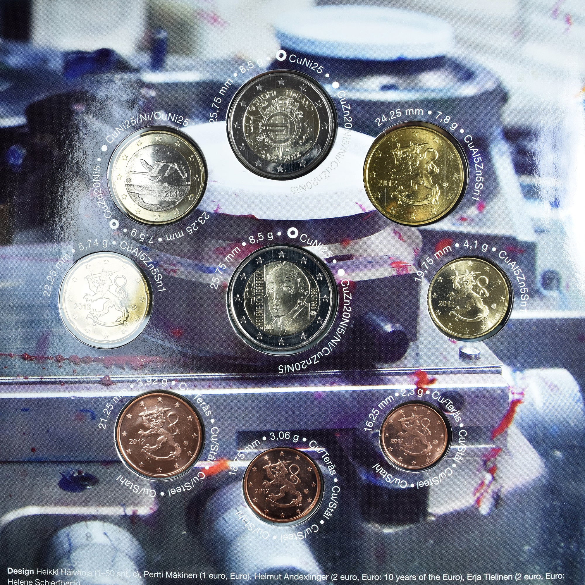 Finlandia, 1 Cent to 2 Euro, euro set - Helene Schjerfbeck, 2012, Mint of