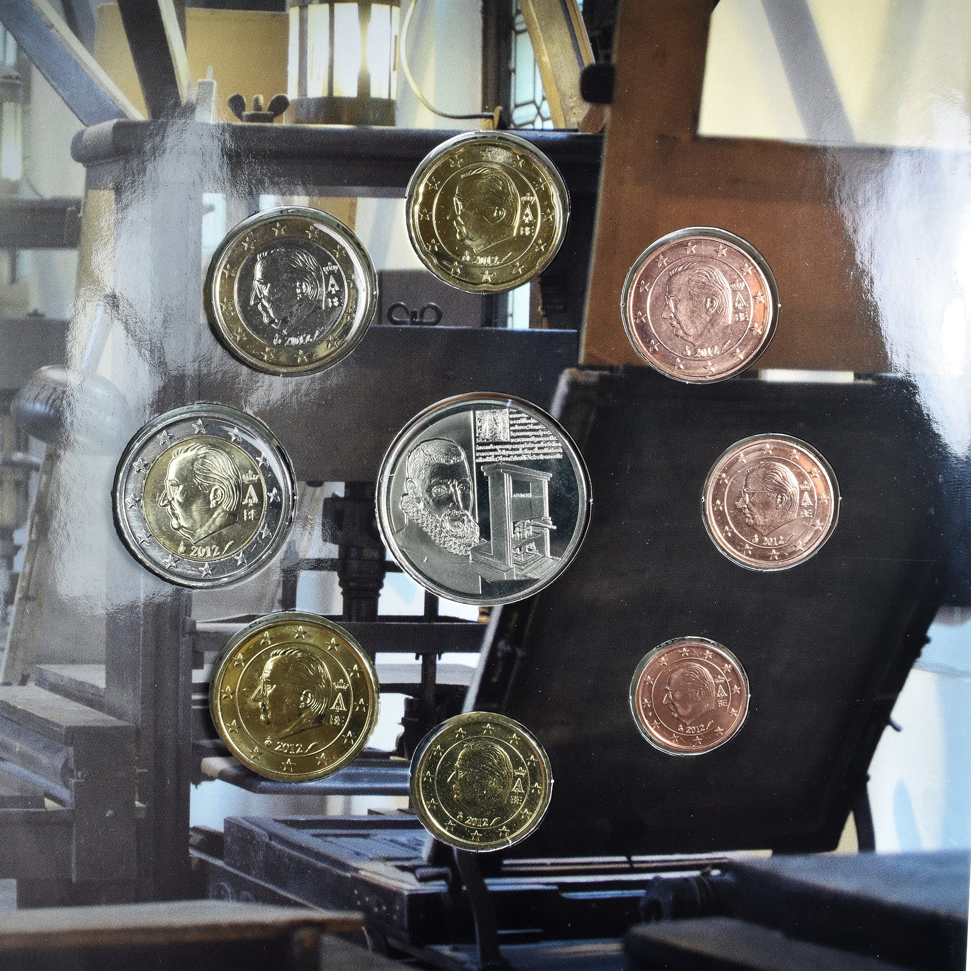 Belgien, 1 Cent to 2 Euro, euro set - Plantin-Moretus, 2012, Royal Belgium Mint