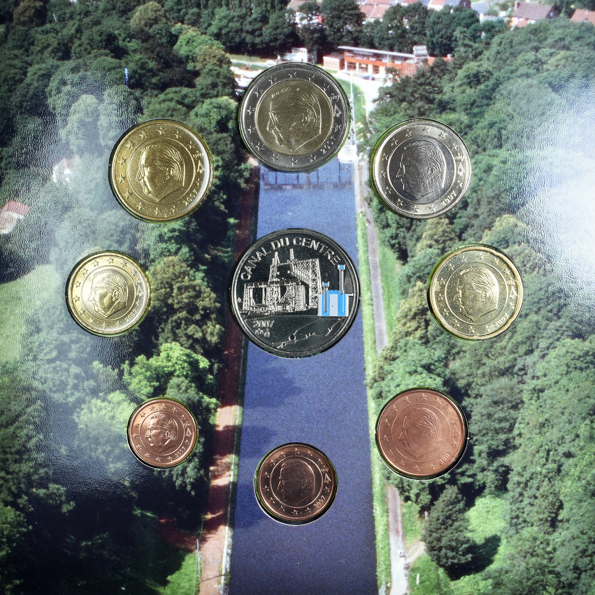 Bélgica, 1 Cent to 2 Euro, euro set - Les ascenseurs du Canal du Centre, 2007