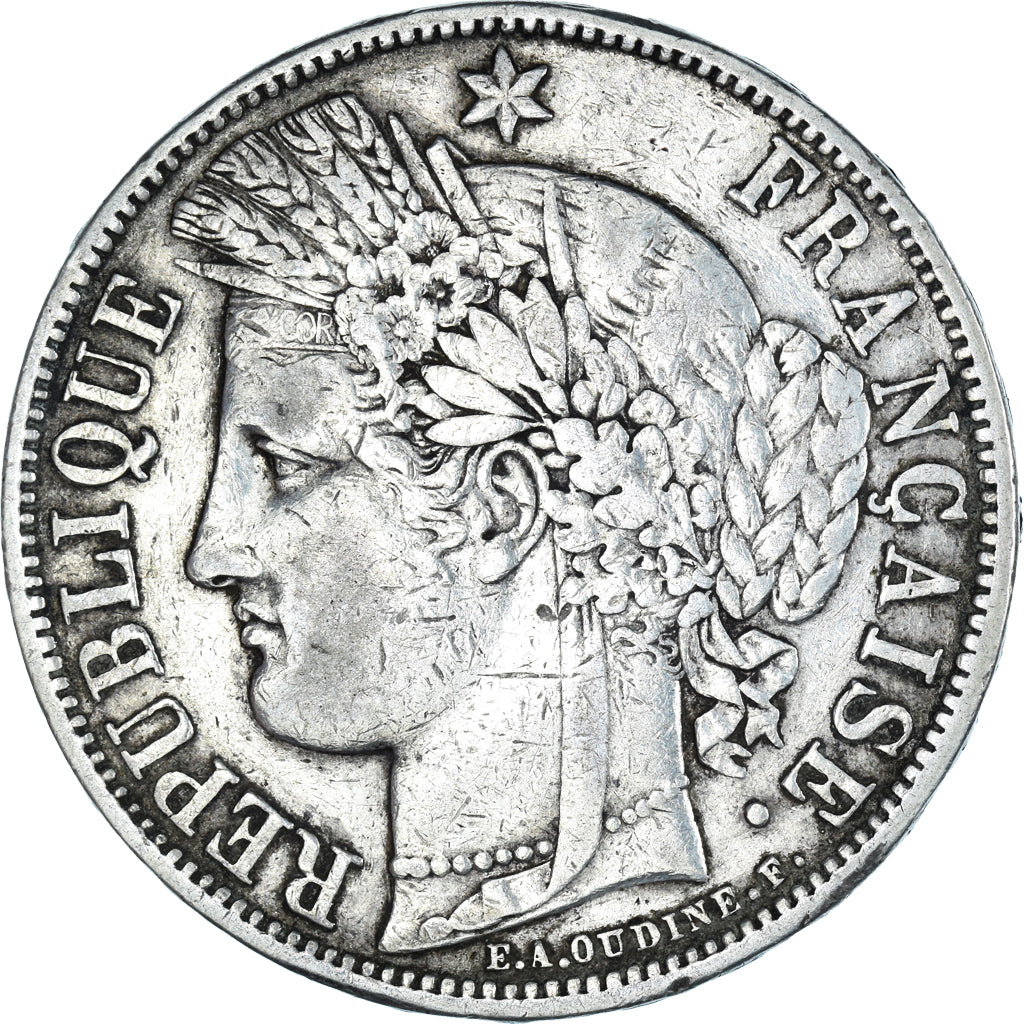 Moeda, França, Cérès, 5 Francs, 1870, Paris, sans légende, VF(30-35), Prata