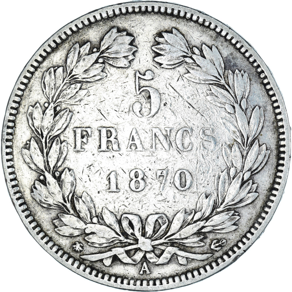 Moeda, França, Cérès, 5 Francs, 1870, Paris, sans légende, VF(30-35), Prata