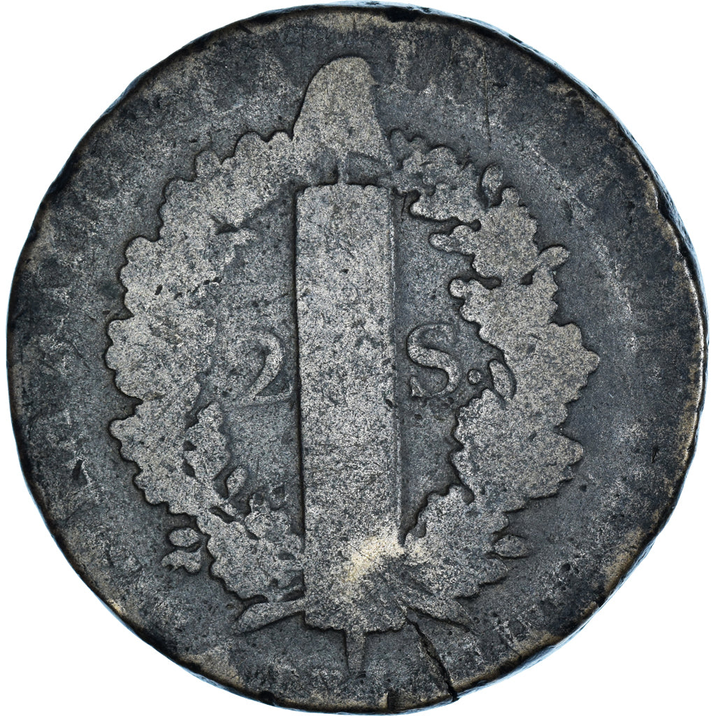 Coin, France, Louis XVI, 2 Sols, 1792 / AN 4, Paris, F(12-15), Métal de cloche