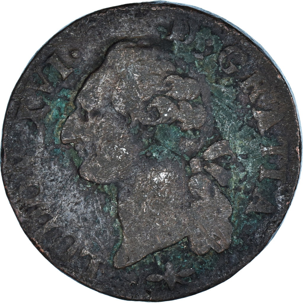 Coin, France, Louis XVI, Sol, 1791, Lyon, VF(30-35), Copper, KM:578.5