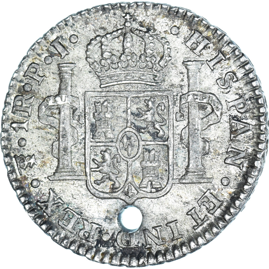 Moneda, España, Ferdinand VII, Real, 1821, Mexico City, Holed, BC+, Plata