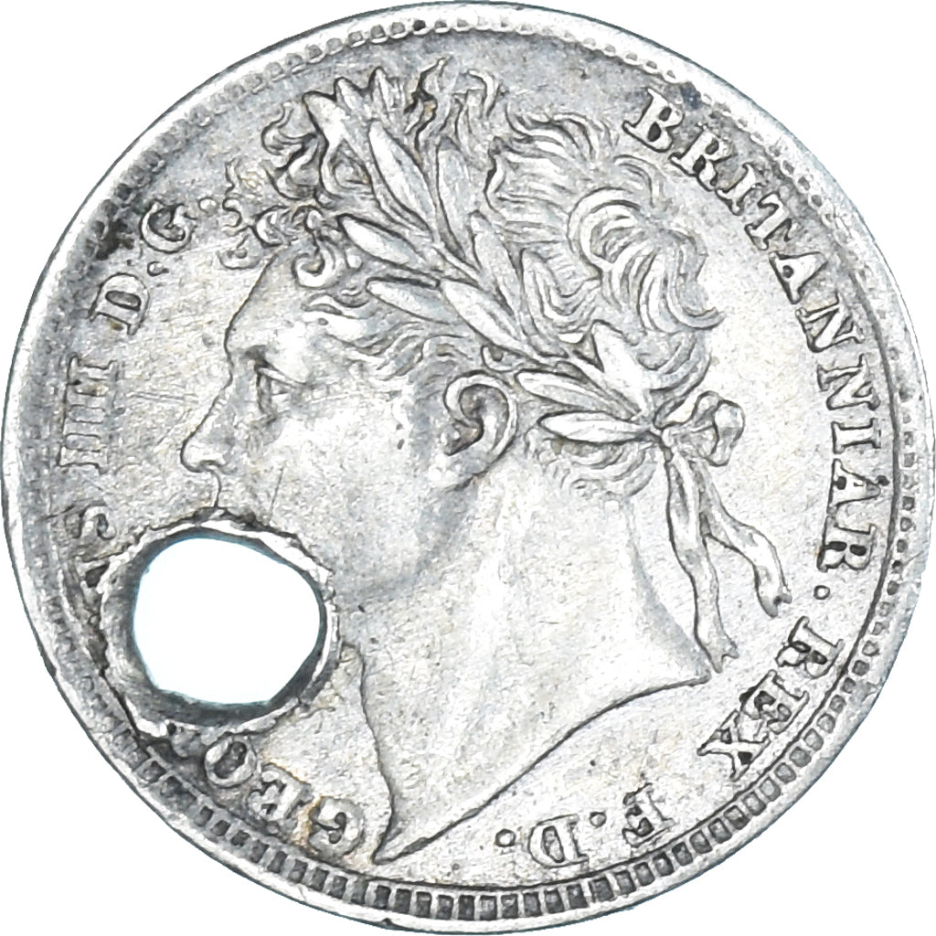 Münze, Großbritannien, George IV, Penny, 1825, Holed, SS+, Silber, KM:683