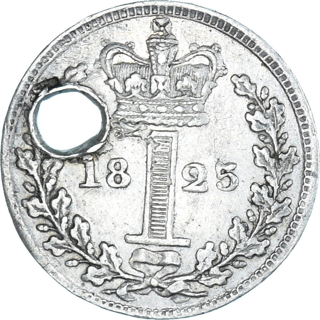 Münze, Großbritannien, George IV, Penny, 1825, Holed, SS+, Silber, KM:683
