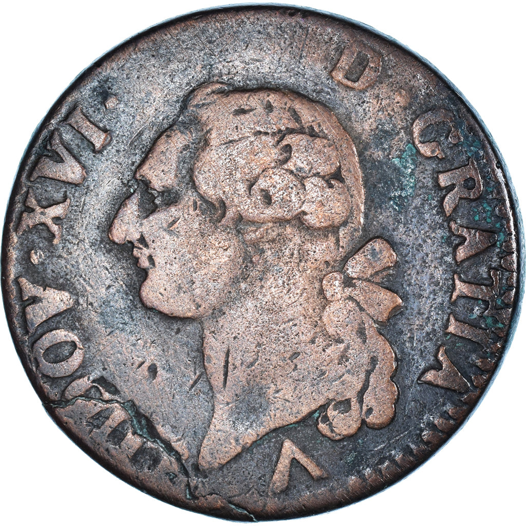 Moeda, França, Louis XVI, Sol, 1779, Lille, VF(30-35), Cobre, KM:578.16