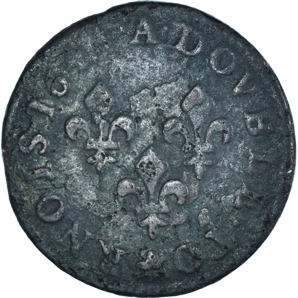 Monnaie, France, Louis XIII, Double Tournois, 1643, Paris, TB+, Cuivre