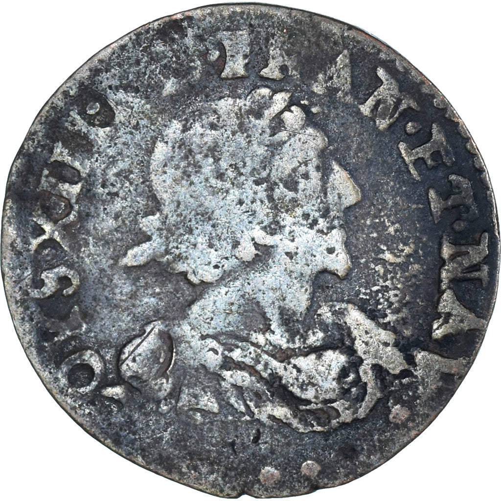 Moneta, Francja, Louis XIII, Double Tournois, 1638, Roquemaure, VF(30-35)