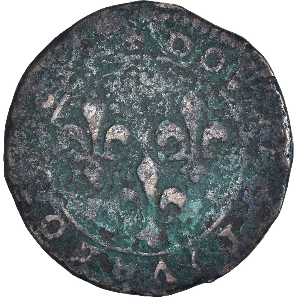 Moneta, Francia, Louis XIII, Double Tournois, MB, Rame, Gadoury:11