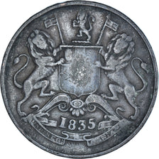 Moneda, INDIA BRITÁNICA, Victoria, 1/2 Anna, 1835, Bombay, BC+, Cobre, KM:447.1