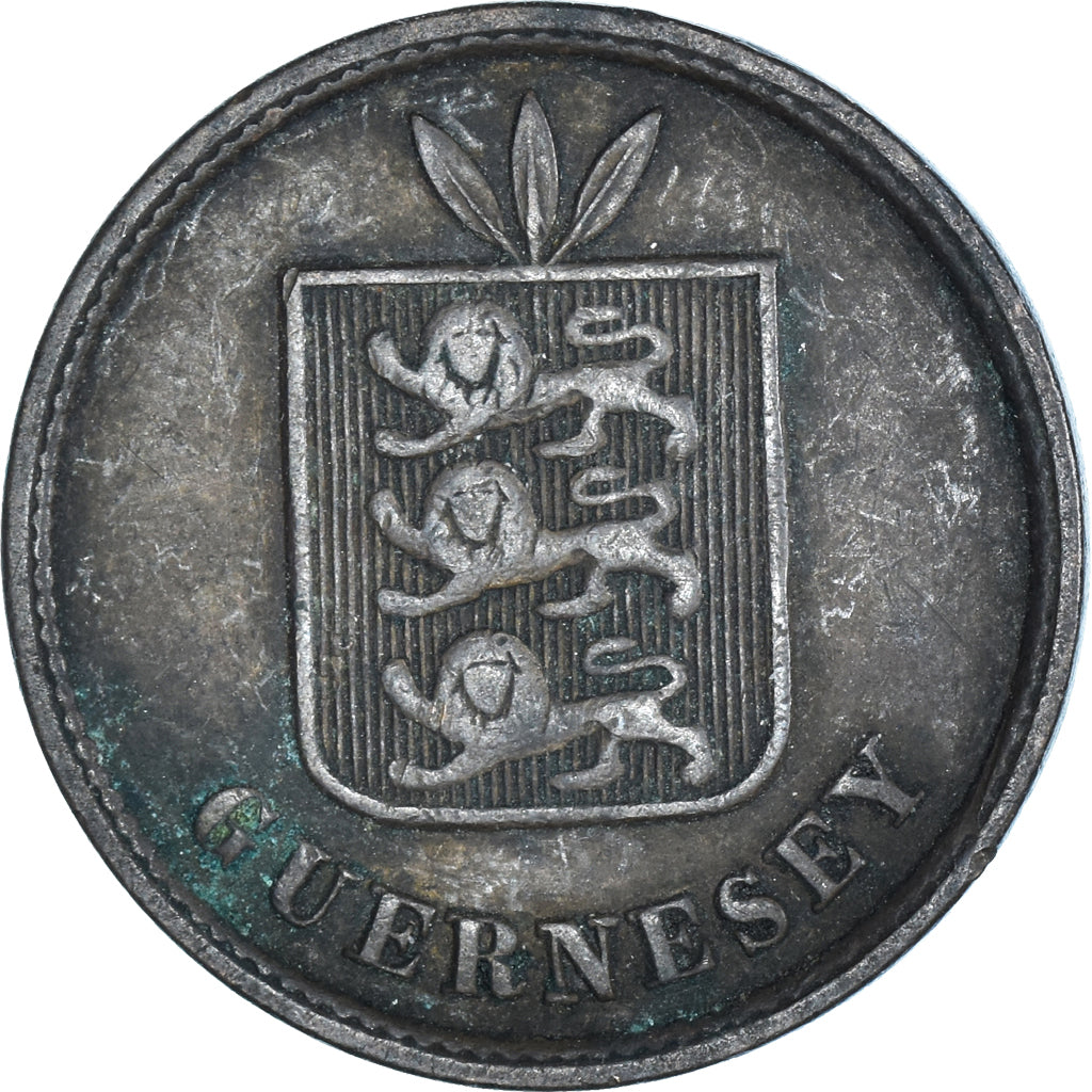 Moneta, Guernsey, 2 Doubles, 1874, Heaton, MB+, Bronzo, KM:9