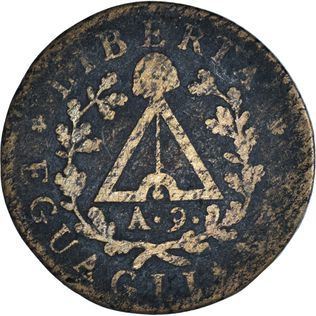 Moneta, DEPARTAMENTY WŁOSKIE, PIEDMONT REPUBLIC, 2 Soldi, AN 9, Torino