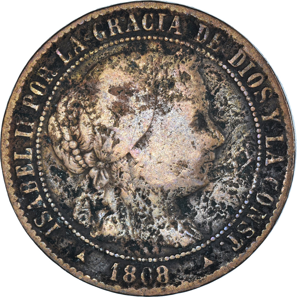 Moneda, España, Isabel II, 2-1/2 Centimos, 1868, Segovia, BC+, Cobre, KM:634.4