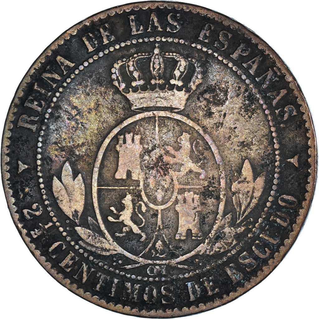 Moneda, España, Isabel II, 2-1/2 Centimos, 1868, Segovia, BC+, Cobre, KM:634.4