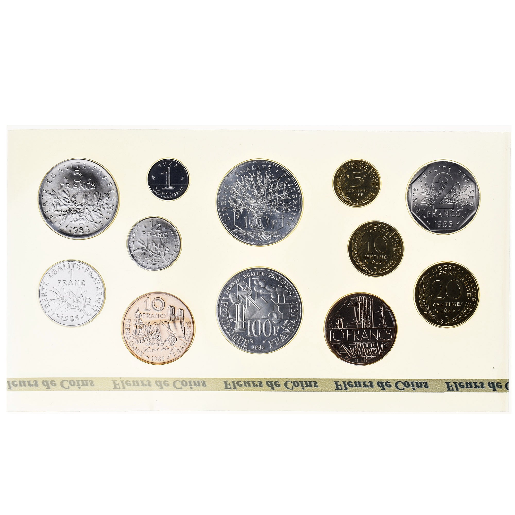 Moneta, Francia, Coffret 1 c. à 100 frs., 1985, Monnaie de Paris, sans boitier