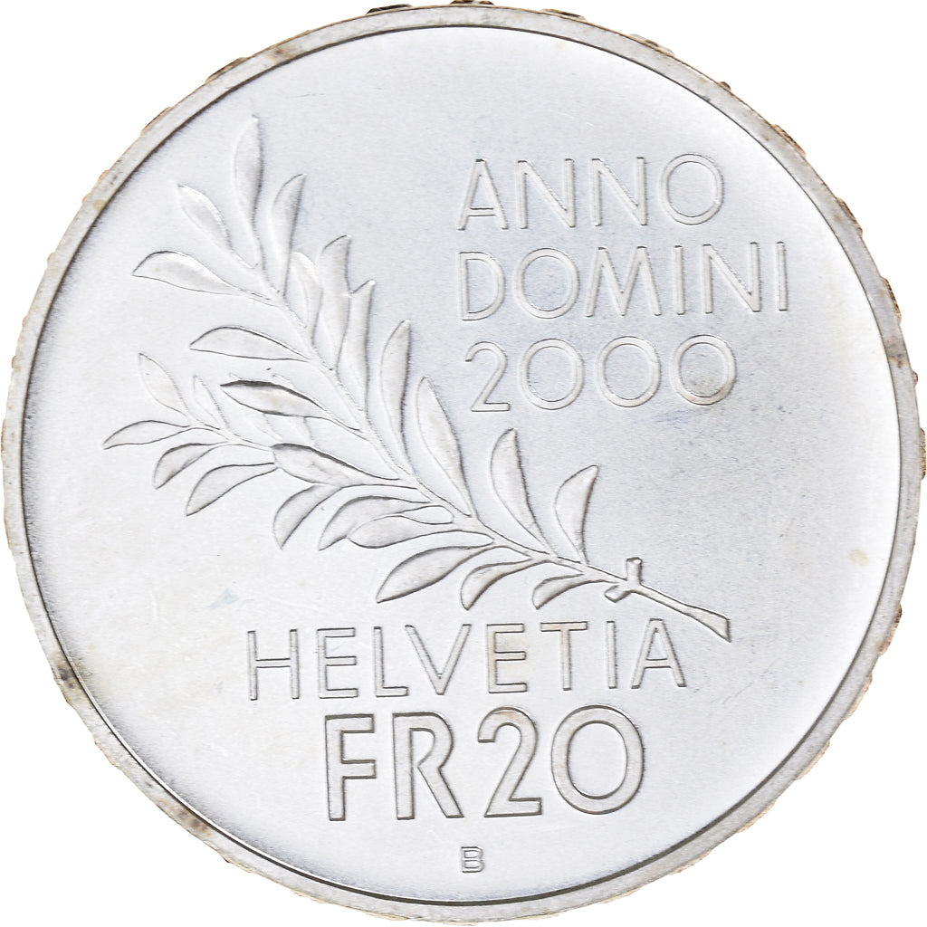 Moneta, Szwajcaria, Pax in Terra, 20 Francs, 2000, Bern, MS(63), Srebro, KM:90