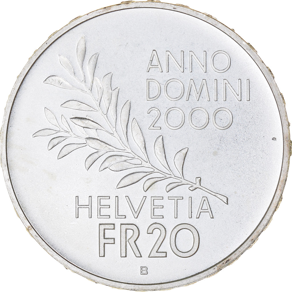Moneta, Szwajcaria, Pax in Terra, 20 Francs, 2000, Bern, MS(63), Srebro, KM:90