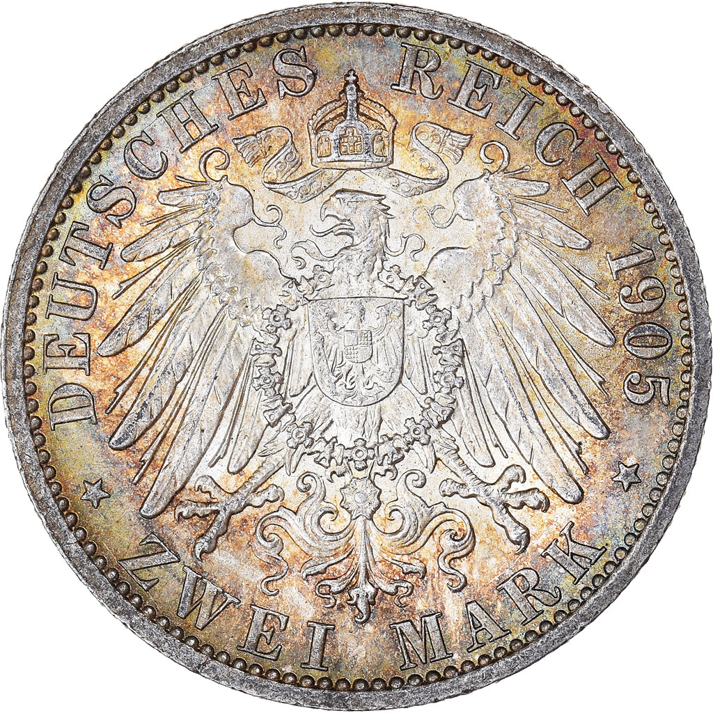 Coin, German States, PRUSSIA, Wilhelm II, 2 Mark, 1905, Berlin, AU(55-58)