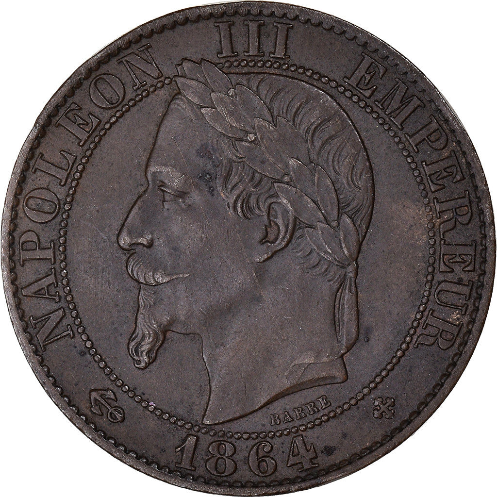 Coin, France, Napoleon III, 5 Centimes, 1864, Strasbourg, EF(40-45), Bronze