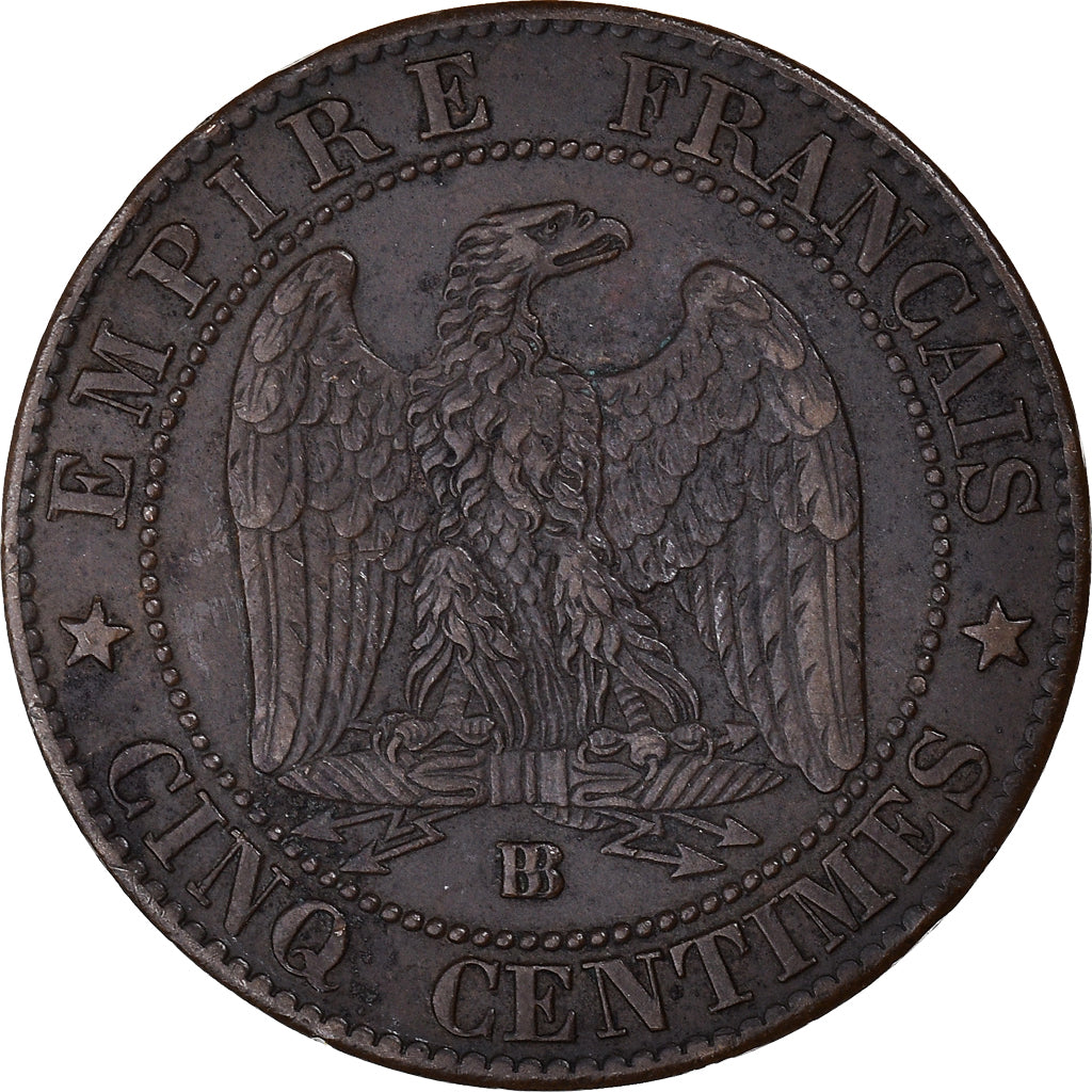 Coin, France, Napoleon III, 5 Centimes, 1864, Strasbourg, EF(40-45), Bronze