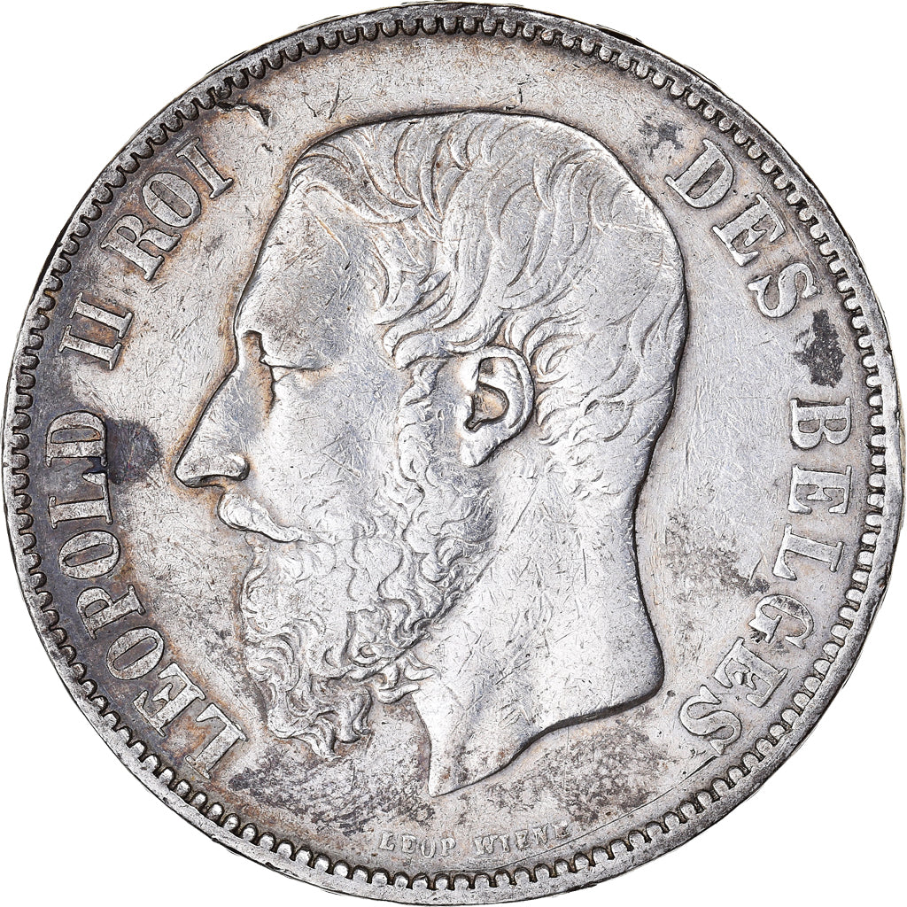 Moneta, Belgio, Leopold II, 5 Francs, 5 Frank, 1873, Brussels, BB, Argento