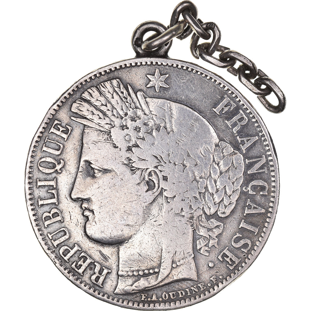 Moeda, França, Cérès, 5 Francs, 1849, Paris, avec bélière et chaine