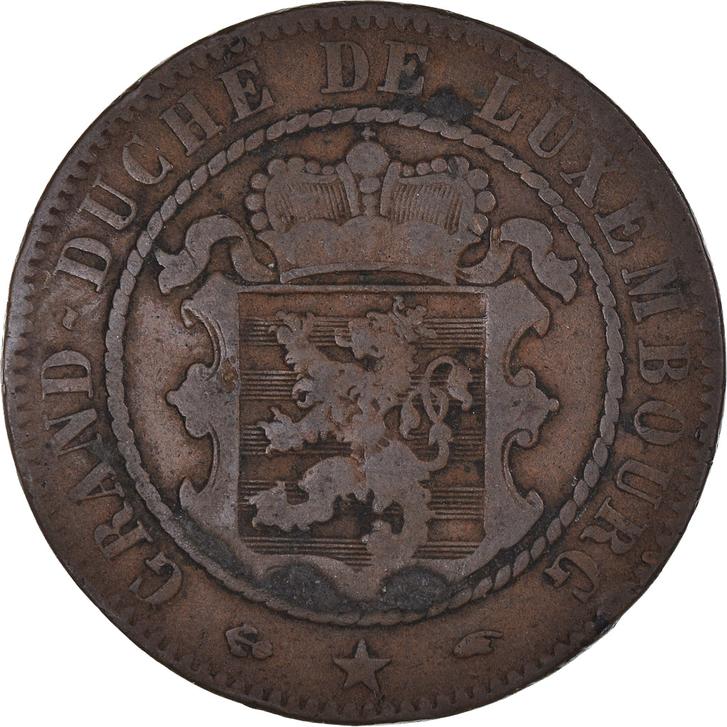 Moneta, Lussemburgo, William III, 10 Centimes, 1860, Paris, MB+, Bronzo, KM:23.2