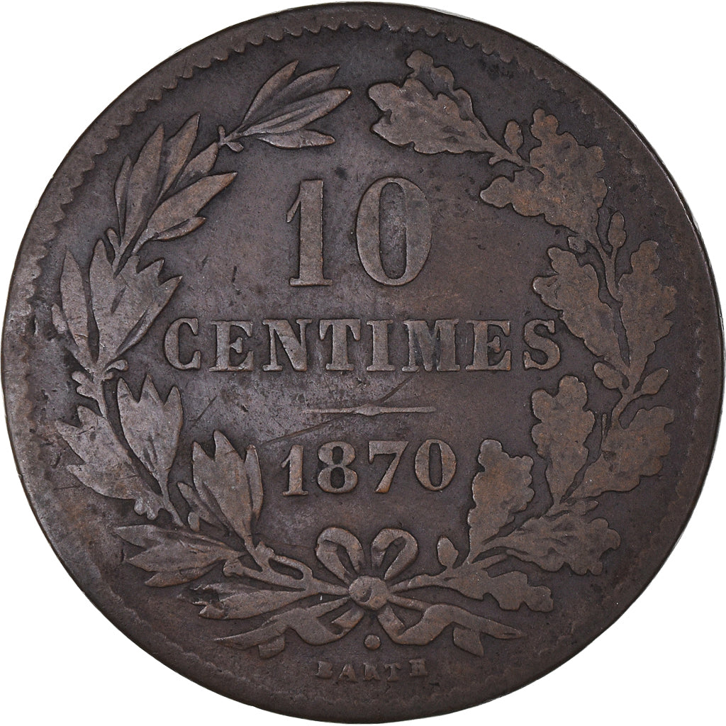 Coin, Luxembourg, William III, 10 Centimes, 1870, Utrecht, VF(30-35), Bronze