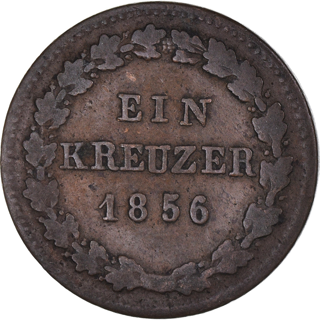 Moneta, Stati tedeschi, NASSAU, Adolph, Kreuzer, 1856, Wiesbaden, MB+, Rame