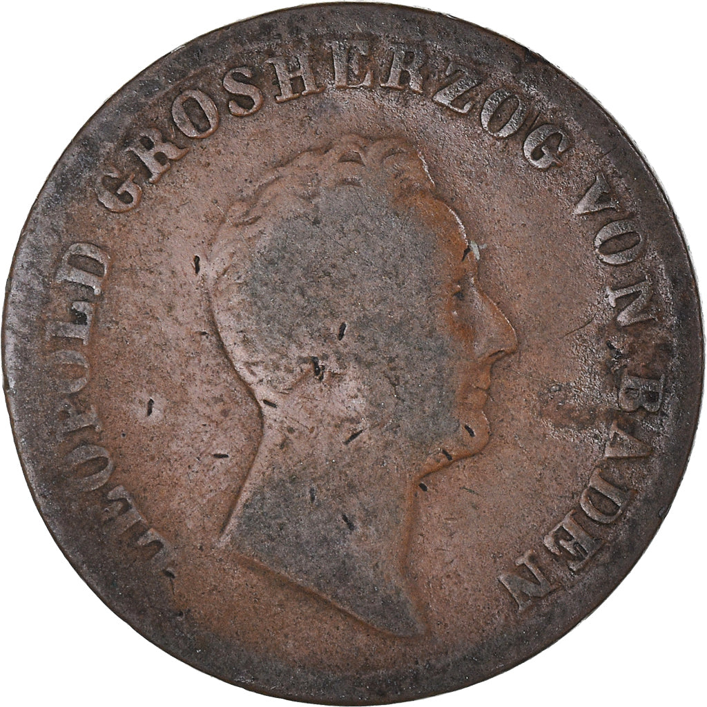 Moneta, Stati tedeschi, BADEN, Leopold I, Kreuzer, 1845, MB, Rame, KM:203