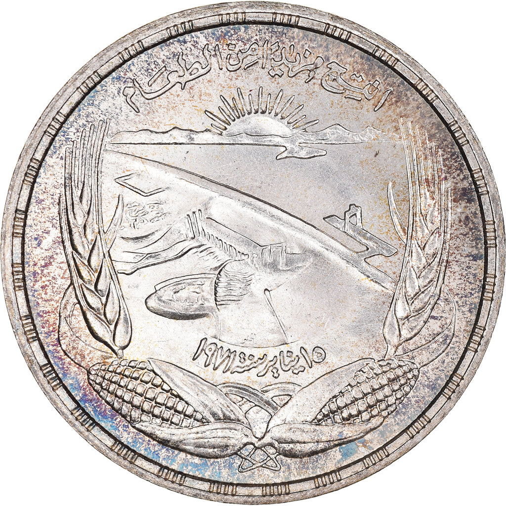 Moneta, Egitto, Pound, 1973 / AH1393, barrage d’Assouan, SPL, Argento, KM:439