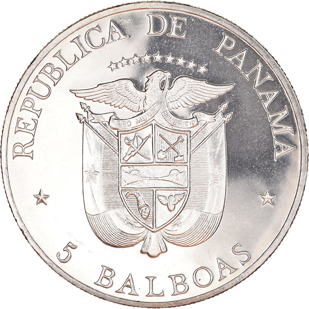 Moneda, Panamá, 5 Balboas, 1972, EBC+, Plata, KM:30