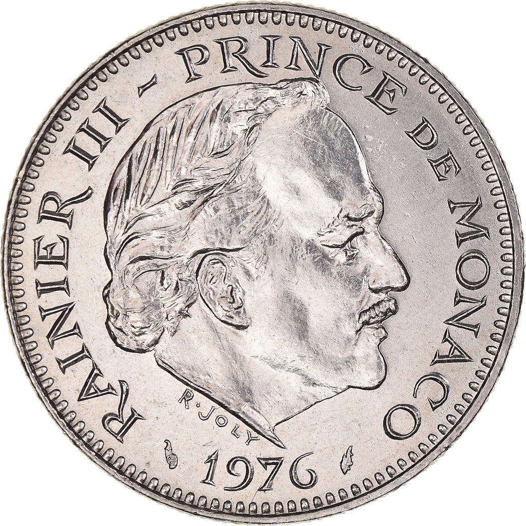Moeda, Mónaco, Rainier III, 5 Francs, 1976, MS(60-62), Cobre-níquel, KM:150