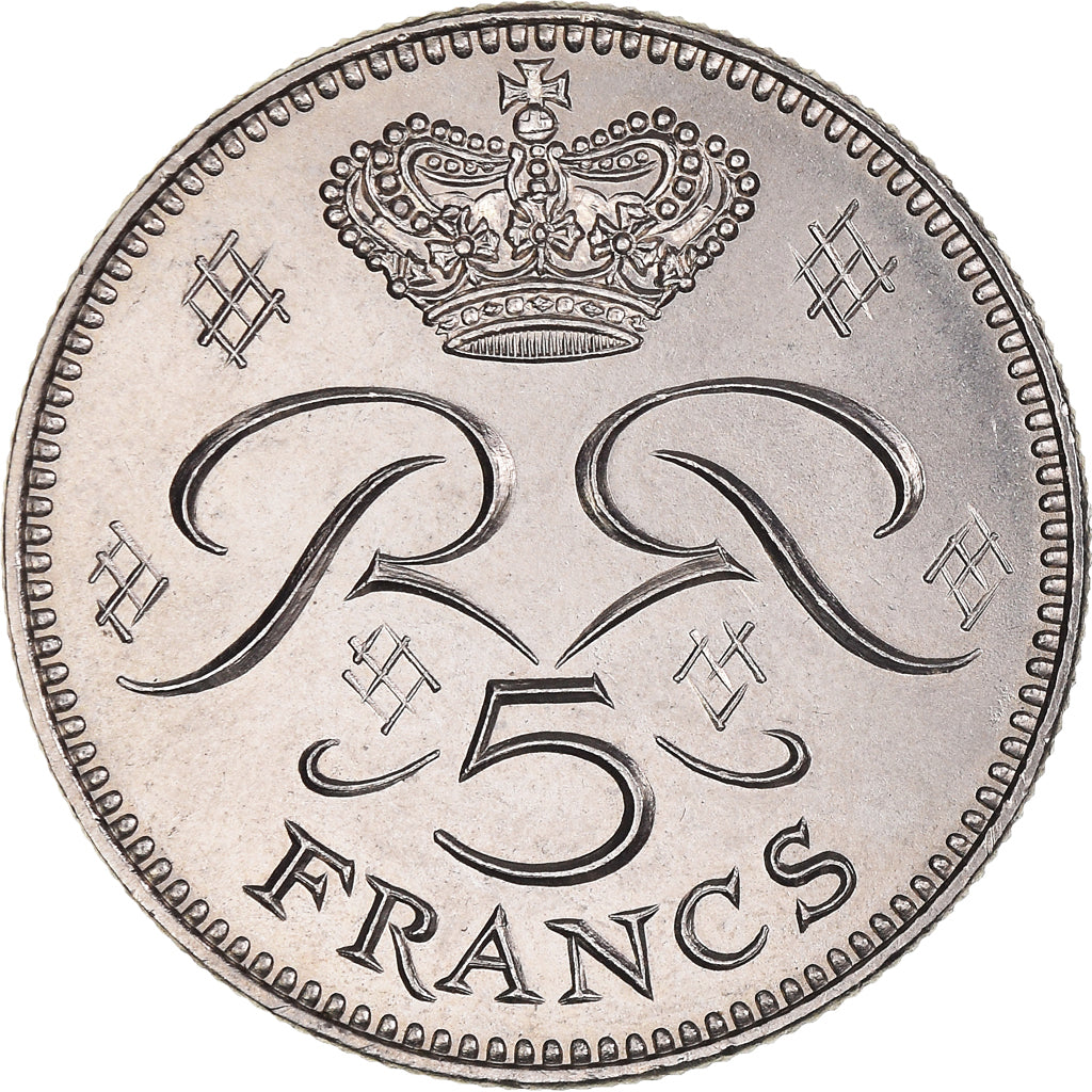 Moeda, Mónaco, Rainier III, 5 Francs, 1976, MS(60-62), Cobre-níquel, KM:150