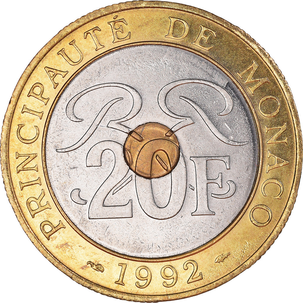Munten, Monaco, Rainier III, 20 Francs, 1992, PR, Tri-Metallic, KM:165