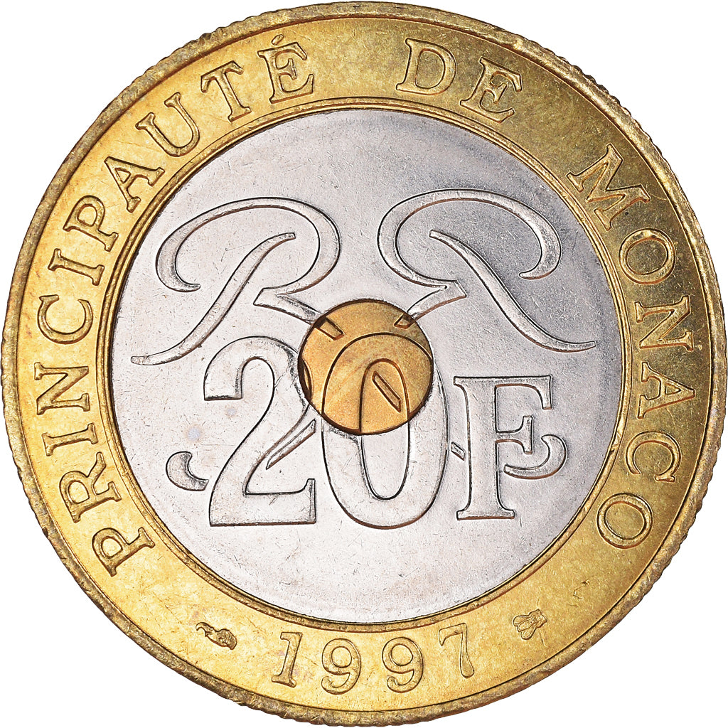 Coin, Monaco, Rainier III, 20 Francs, 1997, AU(55-58), Tri-Metallic, KM:165