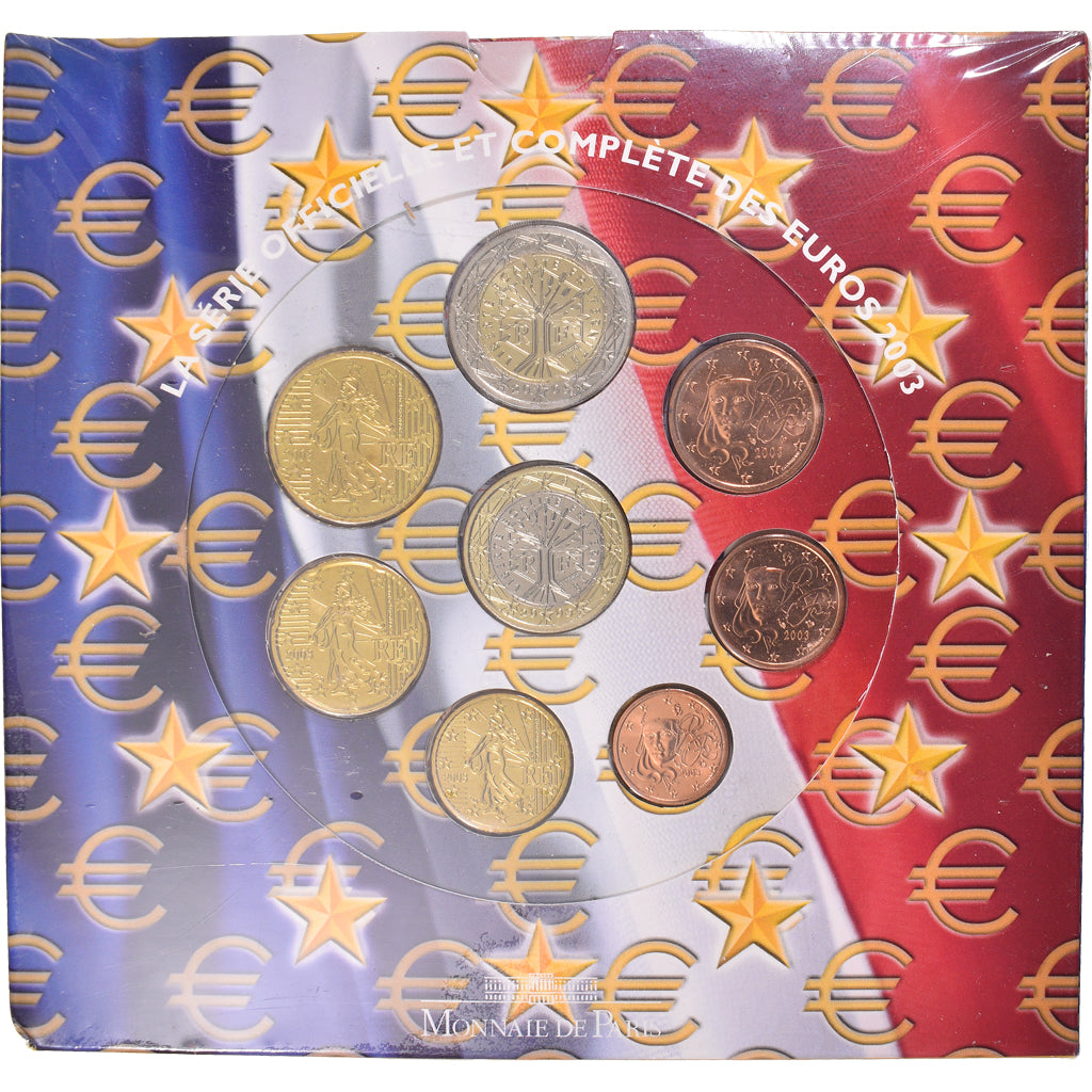 France, 1 Cent to 2 Euro, 2003, Monnaie de Paris, BU, MS(65-70), Gadoury:page
