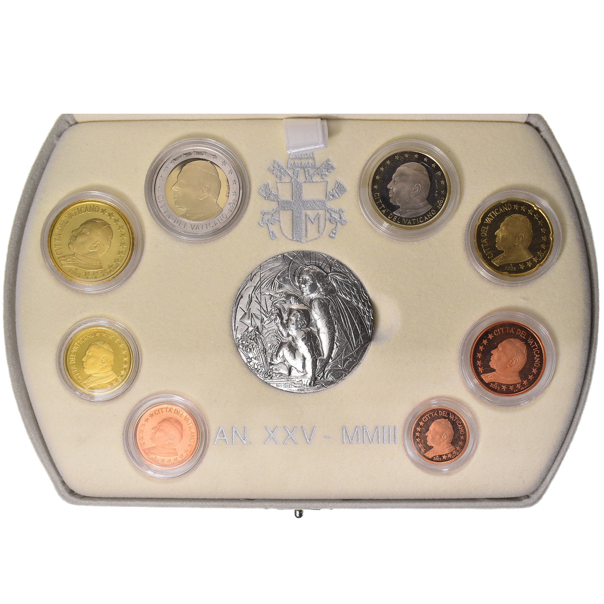 Vaticano, Jean-Paul II, 1 Cent to 2 Euro, euro set, 2003 - Anno XXV, Rome, FDC
