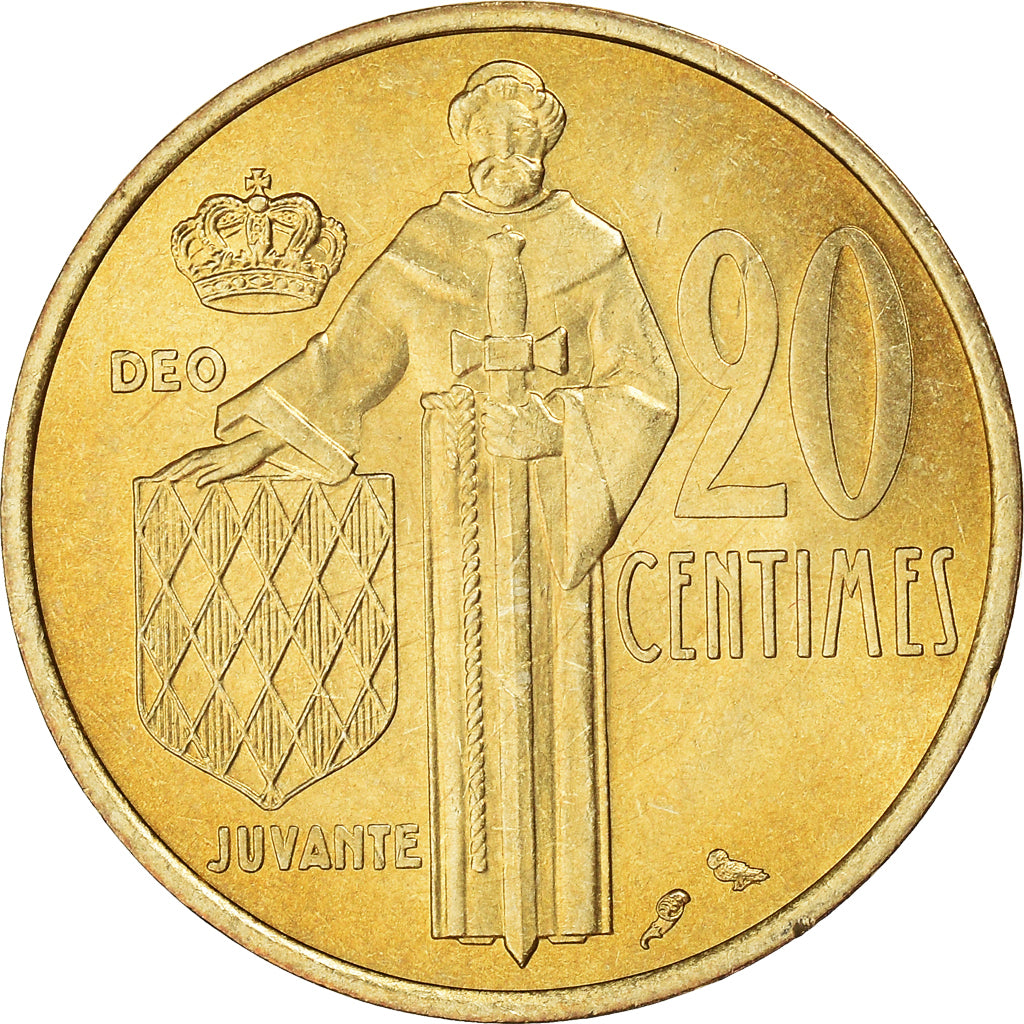 Moeda, Mónaco, Rainier III, 20 Centimes, 1974, MS(63), Alumínio-Bronze